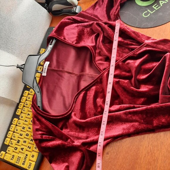 NEW! Dirass Hide Tummy Ruched Bodycon Dress Cocktail Burgundy Velvet Bodycon SzS - Picture 4 of 8